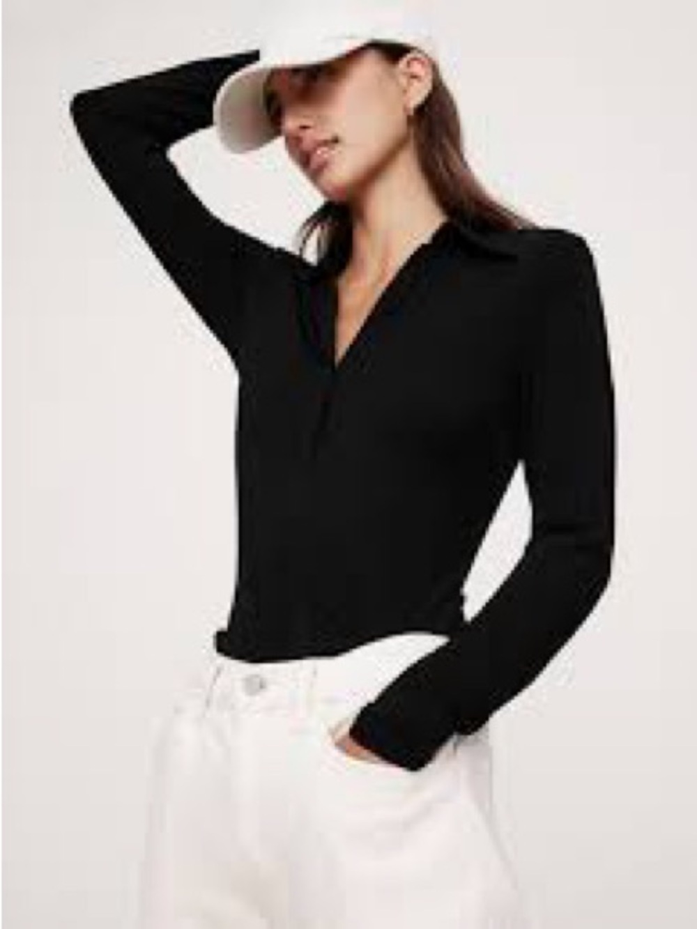Banana Republic Black Long-Sleeve Collared Polo Top